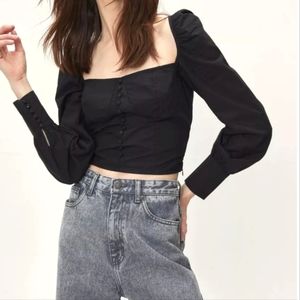 Nasty Gal Black Puff Sleeve Crop Top